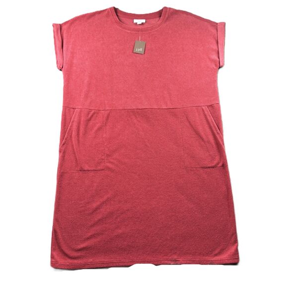 J Jill Cotton Terry Cloth Cover Up Dress NWT Pockets Red MP Medium Petite G201 - Picture 1 of 10